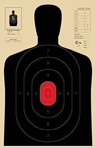 Paper Shooting Targets, Silhouette Targets, 23"x35", 50 Yard Police Target, Silhouette Targets- for Firearms, Guns, Rifles, Pistol, BB Guns, Airsoft, Pellet Gun, Air Rifle (30 Target Pack, Red Center)