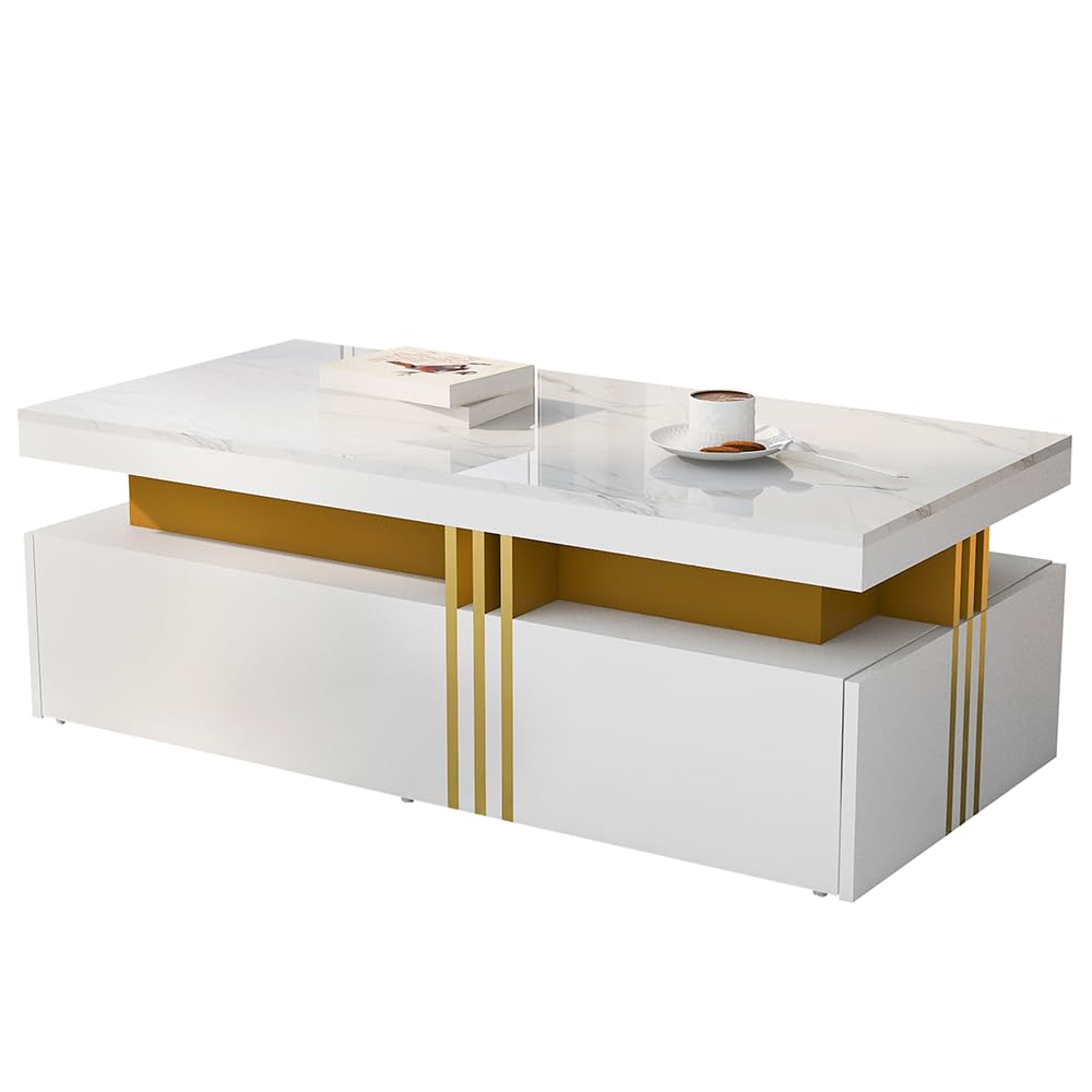 Table basse rectangulaire moderne avec tiroirs de rangement en bois pour salon