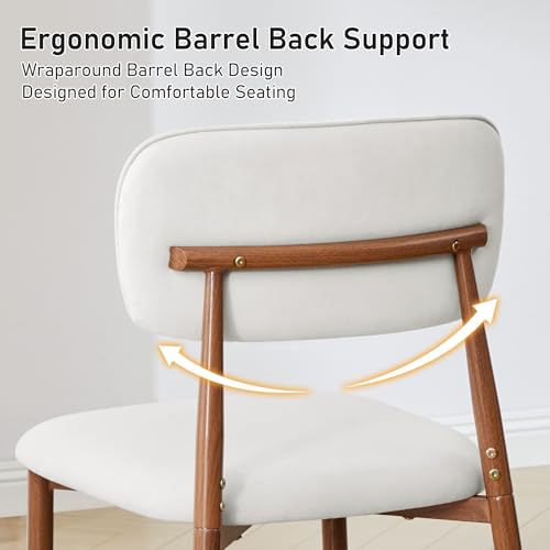 Image of weselon Mid-Century Modern Dining Chairs Set of 4, Upholstered Velvet Dining Room Chairs with Ergonomic Curved Backrest, Wood Grain Metal Frame with Adjustable Feet (Walnut Frame+Gray White Seat, 4)