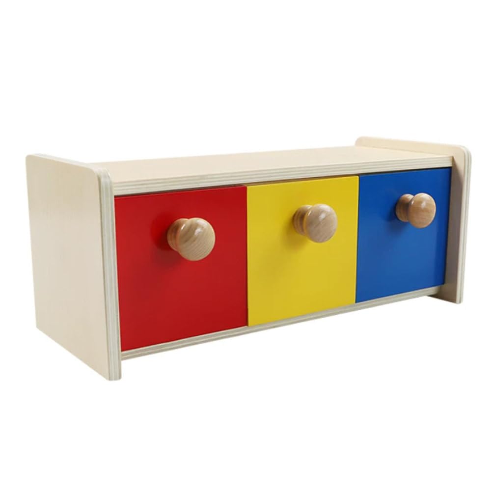 ttnmrc Montessori 3-Drawer Object Permanence Box, Wooden Sensory Toy, Hand-Eye Coordination & Fine Motor Skills Educational Toy