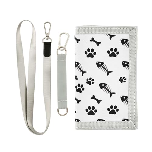 BOESI Doodle Fish Bone and Claw Velcro Wallet, Canvas Wallet, Tri-fold Wallet, Unisex
