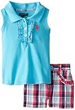 U.S. POLO ASSN. Little Girls' Sleeveless Polo and Plaid Short Set