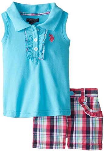 U.S. POLO ASSN. Little Girls' Sleeveless Polo and Plaid Short Set