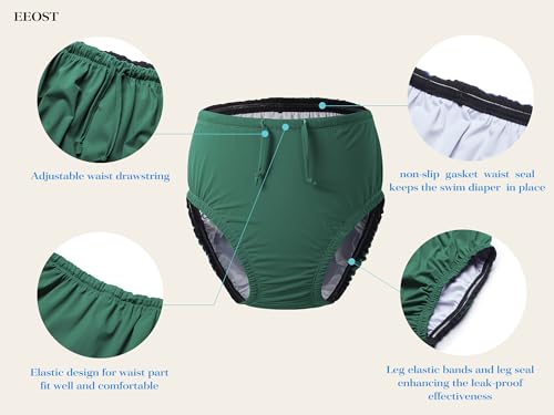 Image of Youth /Big Kids Special Needs Swim Diapers Reusable Swimwear for Incontinence Cloth Diaper Covers Waterproof,Leakproof(Green,3-4T)
