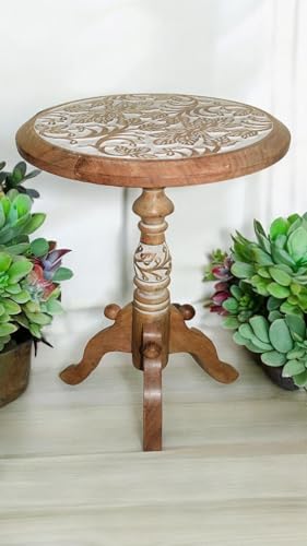 Image of 'Round Edges' Handcrafted Wooden Table in Mango Wood for Living Room, Bed Room Home decore (30x30x45 cms)