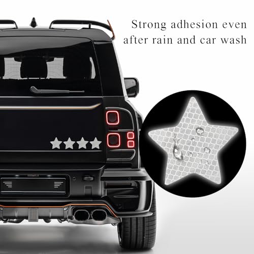 Image of 10PCS Vinyl Decal for Cars, High Intensity Reflective Sticker Night Safety Sign Bumper Decals, Waterproof Grid Vinyl Stickers Scratch Cover for Auto Window Laptop (Star, White)