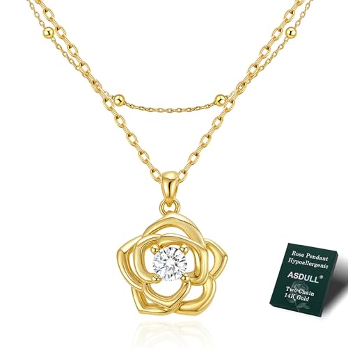 ASDULL Valentines Day Gifts for Her Womens Rose Necklace Gold Plated Flower Necklace Rose Pendant Necklace for Womens Everyday Wear