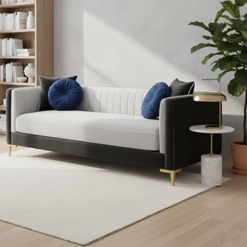 Image of FURNY Cassol 3 Seater Fabric Sofa Set (Light Grey-Dark Grey) Premium Velvet Finish | Durable Comfort | Ideal for Living Room