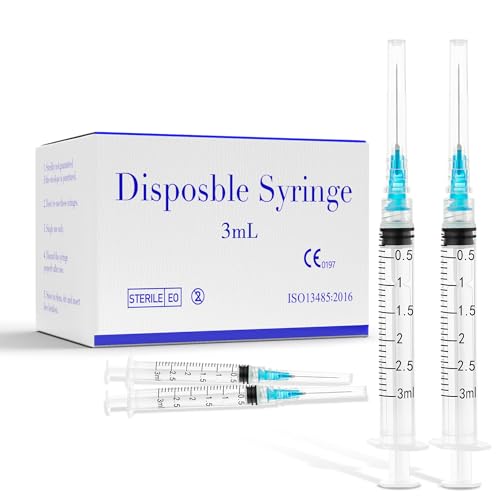 3ml Disposable Syringe with Needle 23 Ga 1 Inch, Luer Lock Syringes for Scientific Labs Industrial Dispensing, Individual Wrapped Pack of 100