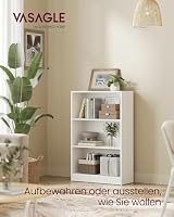 VASAGLE 3-stöckiges Bücherregal mit verstellbaren Ablagen, Kinder-Bücherregal und Stauraum für Home Office, 60 x 24 x 93 cm, weiß LBC105T14 – Ansicht 3