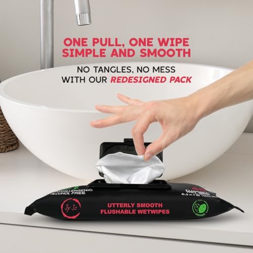 Image of Flushable Wet Wipes, 6 Pack (288 Wipes), New & Improved Apple Cider, Disposable, Biodegradable, XL, Aloe & Vitamin-E, Drain and Marine Life Friendly, Utterly Smooth, Fruity Aroma, Irresistible!