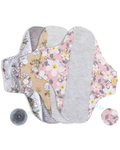 HUVZOR 3Pcs Toallas Sanitarias Reutilizables, Lavable Almohadillas de Tela Toalla Sanitaria Algodon Organico, Salvaslip algodon Almohadillas de Período Pantiprotectores Diseño Antifugas Mujeres