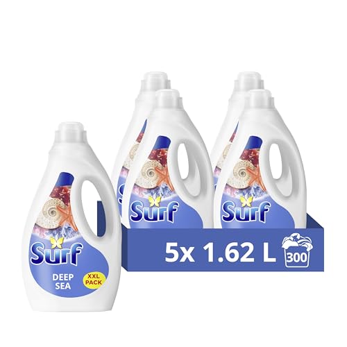 Surf Deep Sea Laundry Washing Liquid 300 washes with a joy-infused fragrance with natural essential oils lasting up to 12 hours in wear Detergent for brilliantly clean results (5x 1.62 L)