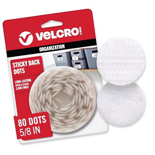 Image of VELCRO Brand Dots with Adhesive | Sticky Back Round Hook and Loop Circles | 5 /8in, 80 Pack | Arts and Crafts, School Projects, 95215W, White