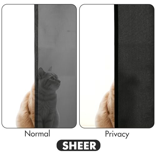 Image of MIULEE Black Semi Sheer Privacy Curtains Drapes 2 Panels 52W x 72L | Semi sheer privacy, non-see-through, light filtering, fits kitchen, bathroom, bedroom