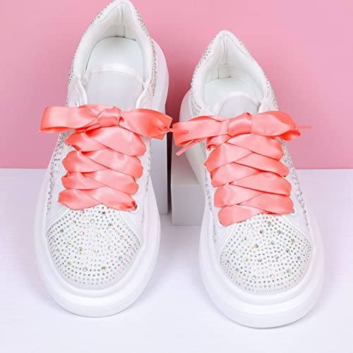 Image of Booyckiy 3 /4 inch Wide Satin Ribbon Shoelaces Flat Colorful Shoe Laces for Women Girls