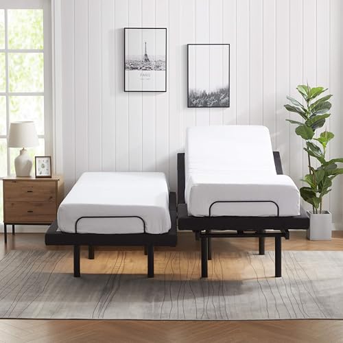 Image of Nestl Split King Adjustable Bed Frame with Massage and Wireless Remote, Electric Base with Head and Foot Incline, Zero Gravity, USB Ports, Under Bed LED, No Box Spring Needed