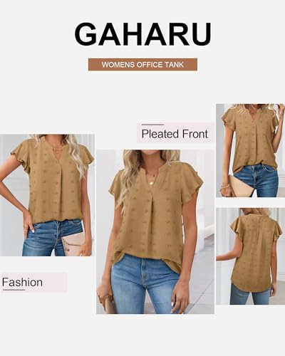 Gaharu Women's Notch V Neck Short Sleeve Chiffon Shirts Casual Lace Blouse Top4