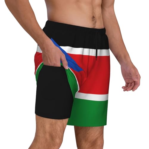 Flag of South Sudan Print Men's Casual Swim Shorts, Comfortable Double Layer Beach Trunks for Lounging & Swimming3