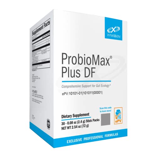 XYMOGEN ProbioMax Plus DF - Comprehensive Support for Gut Ecology - Bifidobacterium + Lactobacillus Probiotic Strains, Saccharomyces boulardii + Arabinogalactan (30 Probiotic Powder Stick Packs)