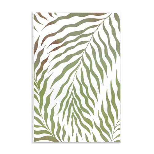 Wavy Green Botanical Leaves, 13 x 19 Inch Mounted Print on Wall Plaque