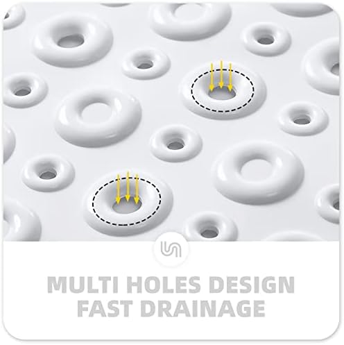 Color G Bath Mat Non Slip, Shower Mat Non-slip Anti-Mould, Anti Slip Bathtub Mat Machine Washable with Suction Cups, Drain Holes for Bathroom, Children - 40*88CM(16"*35"), White