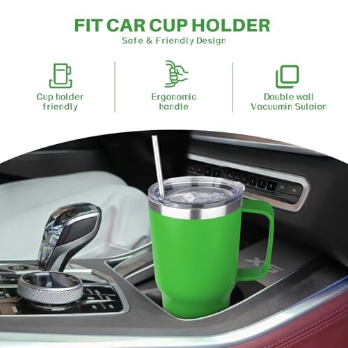 Image of 30 oz Tumbler with Handle, Stainless Steel Insulated Tumbler with Lid and Straw, Double Wall Vacuum Coffee Mug Tumbler, Insulated Coffee Thermal Cup for Cold and Hot (Fruit Green)