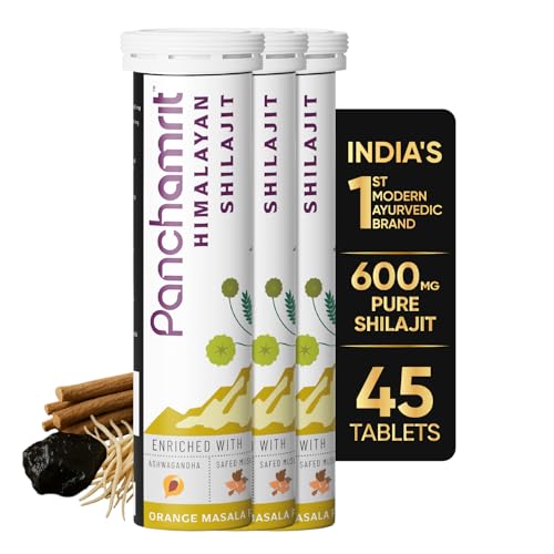 Panchamrit Pure Himalayan Shilajit Effervescent Tablets | 600mg Shilajeet Supplement for Men & Women | Stamina & Energy Booster | 100% Ayurvedic | Ashwagandha, Safed Musli |15 Tablets, Pack of 3