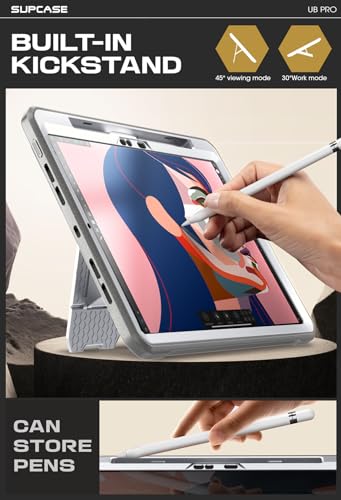 Image of SUPCASE for iPad Pro 11 Inch Case M4 2024 5th Generation with Pencil Holder (Unicorn Beetle Pro), [Built-in Screen Protector & Stand] Full-Body Rugged Cover for iPad Pro 11 Inch M4 2024 5th Gen, White
