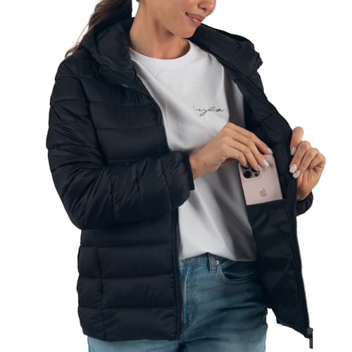 Alpine Swiss Eva Womens Hooded Puffer Jacket Down Alternate Coat Warm Water-Resistant Packable Winter Outerwear Zip Pockets4