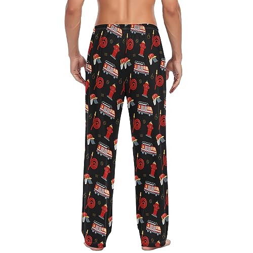 Wudan Firefighter Fire Hose Hydrant Truck Black Men's Pajama Pants Lounge Pants Pajama Bottoms with Pockets S2