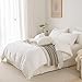 MOVE OVER White Duvet Cover Set Boho Duvet Cover Set Queen Size Solid White Pom Pom Fringe Trim Design 3 Pcs White Comforter Cover Set (Queen, White)
