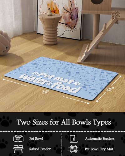 Image of Pet Feeding Mat-Absorbent Dog Mat for Food and Water Bowl-No Stains Quick Dry Dog Water Dispenser Mat