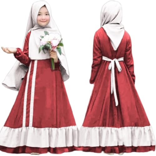 IDOPIP Kids Girls Muslim Abayas Dress with Hijab 2PCS Outfits Long Sleeve Maxi Kaftan Dresses Ramadan Islamic Prayer Clothes3