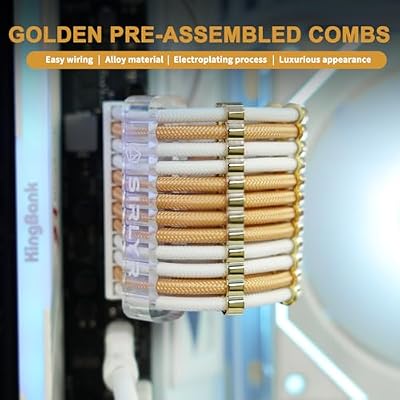 Sirlyr PSU Cable Extension Kit - Premium Sleeved PC Cable Extensions (24Pin ATX1,8Pin EPS2/GPU2) with Metal Pre-Installed Cable Combs for Custom PC Builds Golden White Color