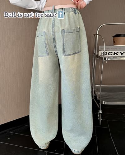 Girls Casual Wide Leg High Rise Denim Pants Y2K Elastic Waist Baggy Vintage Jeans for Teen Girls Streetwear2