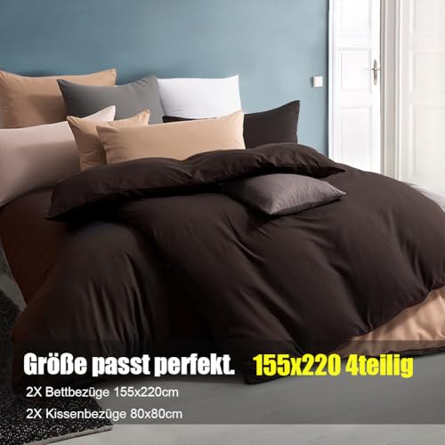 Soifox Bettwäsche 155x220 4teilig Braun - 2 Bettbezüge 155x220 + 2 Kissenbezüge 80x80 Weich und Bügelfrei Mikrofaser mit Reißverschluss (4… – Ansicht 4