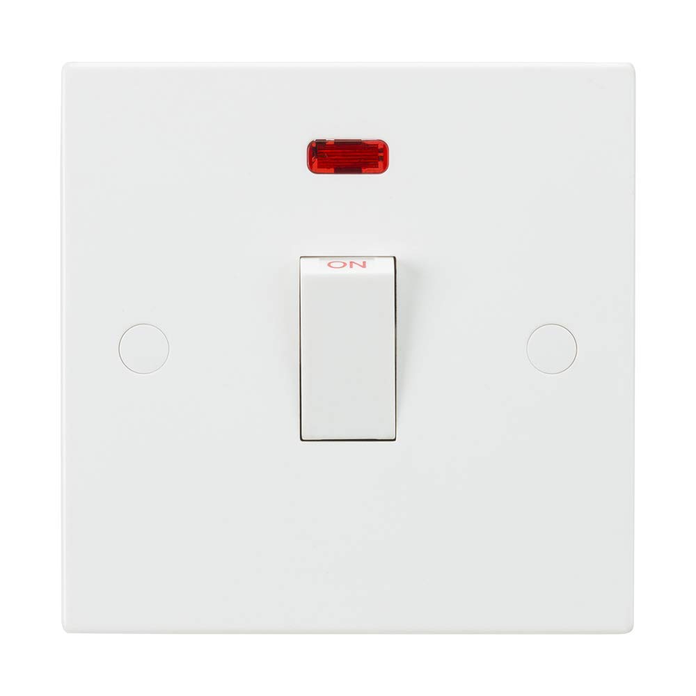 Knightsbridge White Square edge Plastic 20A 1G DP Switch with Neon โ image 1