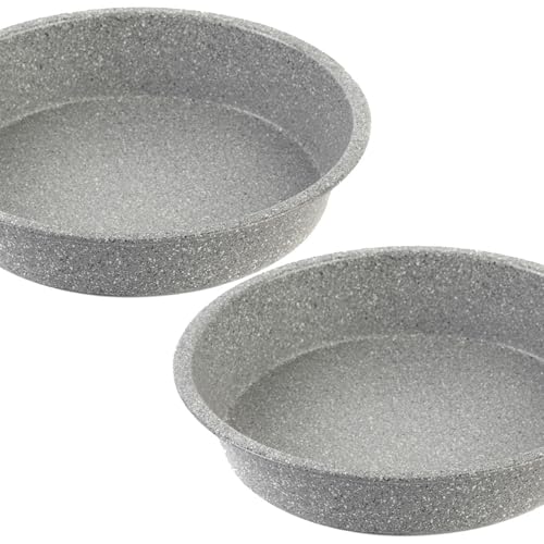 Salter COMBO-3852A Marblestone Round Cake Tin, Set of 2 – 24cm Non-Stick Baking Pan, Lightweight & Durable Carbon Steel, Bake Cakes, Sponges, Pies & Cheesecake, Oven Safe Up To 220°C, Solid Fixed Base