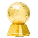 Gold Soccer Ball Trophy Decoration – Metallic Gold Football Award Statue, Decorative Soccer Ball Tabletop Ornament for Sports Parties, Awards, Office, Shelf, Home Decor & Gifts