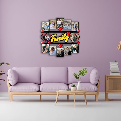 Image of Customized Family Photo Frames Collage - Personalized Name Photo Frames with Photo for Gift and Home Decor (Size: 16 x 16 Inch)