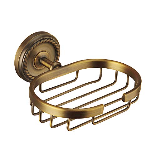 Kelelife Antique Brass Bathroom Soap Dish Holder, Soap Saver Soap Sponge Toiletries Basket/Tray For Bath Shower, Wall Mount #TOP10