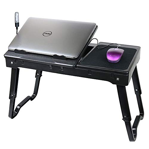 Multi-Functional Laptop Table Stand with Internal Cooling Fan and Built-in LED Light, Black