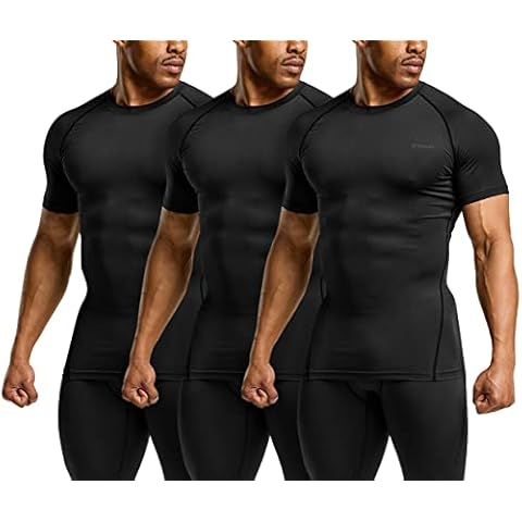 TSLA Men's UPF 50+ Quick Dry Short Sleeve Compression Shirts, Athletic Workout Shirt, Water Sports Rash Guard, Core 3pack Tops A Black/Black/Black, Large Cover