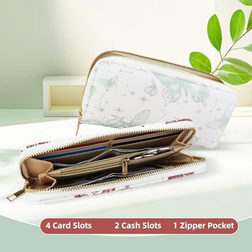 Womens Wallet, PU Leather Ladies Wallet Credit Card Holder for Women, Butterfly Pattern Girls Wallet with Zipper for Bank Cards, Credit Cards, Receipts, Cash (green)4