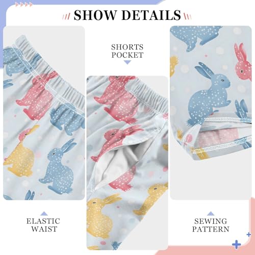 Cute Rabbit Pattern Pajamas Bottoms with Pockets Comfy Pjs Sleepwear Elastic Waistband Pajamas Pants Lounge Pants for 6-14 Years4