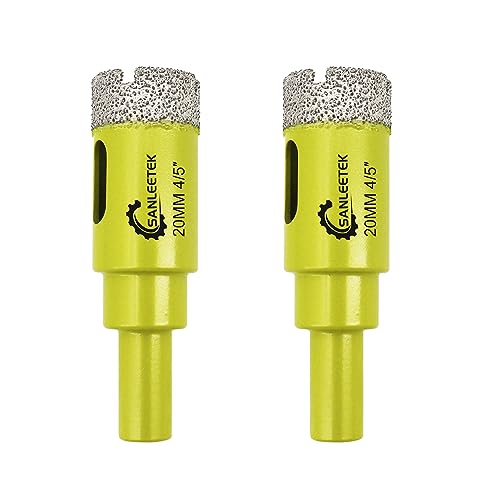 Juego de Brocas Diamante Seco - 2piezas 20mm Sierra Perforadora con Vástago Redondo para Cerámica Porcelana Granito Mármol Cuarzo Gres SANLEETEK