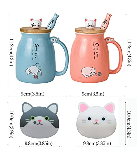 SHENDONG 2 Pack Cat Mugs Cute Ceramic Coffee Cups Set of 2 with Kawaii Bamboo Lid and Spoon Novelty Morning Cup Coffee Milk Tea Mugs - Image 2