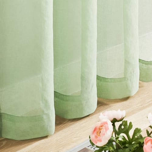 Image of MYSTIC-HOME Extra Wide Sheer Curtains Green 84 Inches Long, Window Treatments Rod Pocket Drapes for Living Room, Bedroom, 108 in Width Semi Sheer Curtains for Yard, Villa, Parlor, 108 inchx 84 inch, 2 Panels