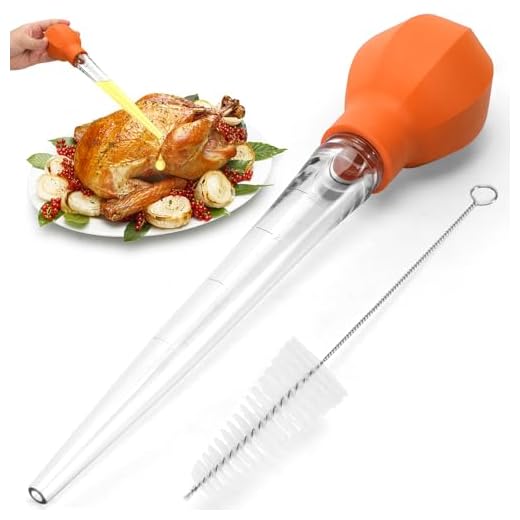 SCHVUBENR Large Turkey Baster with Cleaning Brush - Premium Baster Tool for Cooking - Easy to Use and Clean - Powerful Bulb Baster Syringe - Dishwasher Safe - Flavor Meat Poultry, Beef, Chicken(Red)